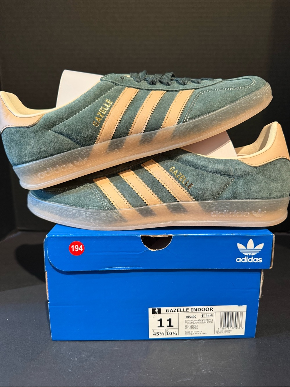 adidas Gazelle Indoor Sneakers in Teal and Cream 11M